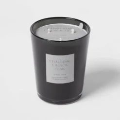 Colored Vase Glass With Dustcover & Black Teak Candle Black - Threshold™ -Threshold Décor Deals Store GUEST 203164b8 cea9 4b9d 90b7 3255297338b3