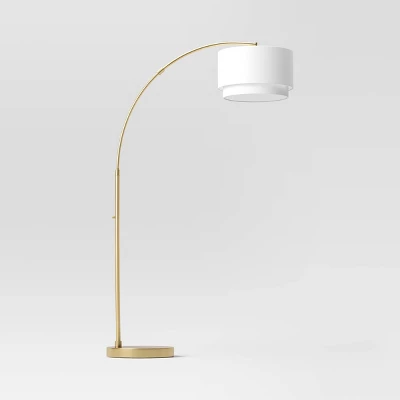 Knurled Metal Arc Floor Lamp With Tiered Shade Brass - Threshold™ 4 Knurled Metal Arc Floor Lamp With Tiered Shade Brass - Threshold™ - Image 4