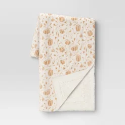 Mini Pumpkin Printed Plush With Shearling Reverse Throw Blanket - Threshold™ -Threshold Décor Deals Store GUEST 237115e9 eb80 4549 b675 8dff6cdea03e