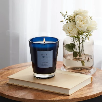 Colored Vase Glass With Dustcover Marine Moss Candle Blue - Threshold™ 1 Colored Vase Glass With Dustcover Marine Moss Candle Blue - Threshold™