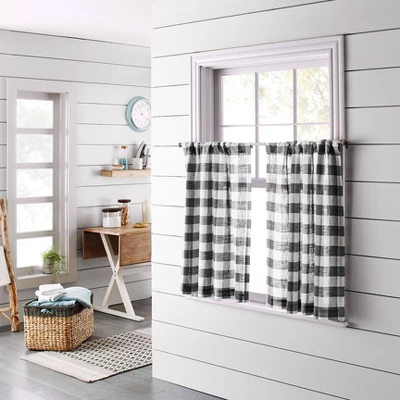 2pk 42"x36" Light Filtering Gingham Curtain Tiers Gray/White - Threshold™ 2 2pk 42"x36" Light Filtering Gingham Curtain Tiers Gray/White - Threshold™ - Image 2