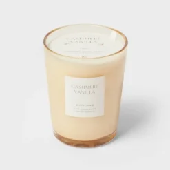 Colored Vase Glass With Dustcover Cashmere Vanilla Candle Ivory - Threshold™ -Threshold Décor Deals Store GUEST 6f0d73b9 bd54 49cc 9daa 223b1213b6df