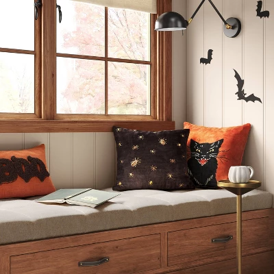 Beaded And Embroidered Spider Cotton Velvet Square Halloween Throw Pillow Gold/Black - Threshold™ 1 Beaded And Embroidered Spider Cotton Velvet Square Halloween Throw Pillow Gold/Black - Threshold™