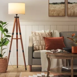 Tripod Floor Lamp With Shelf Brown Wood - Threshold™