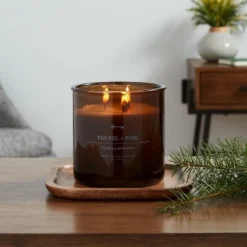 Featured Products 3 23oz XL 3-Wick Fennel + Pine Wooden Amber Glass With Wood Lid And Stamped Logo Amber Candle - Threshold™